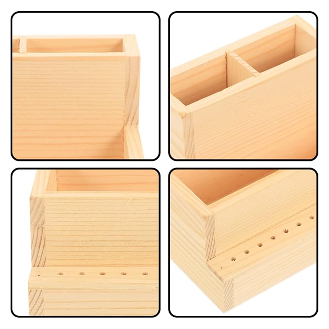 FRCOLOR Wooden Nail Drill Bits Holder Stand Display Organizer 10 Holes Nail Tool Storage Box Desktop Brush Holder Manicure Tool Organizer Cosmetics Holder