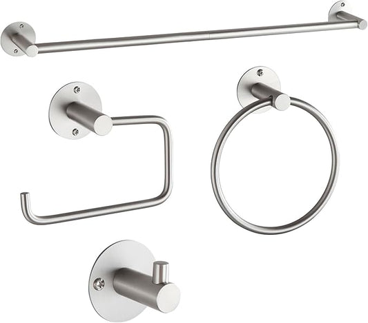 BVL Towel Racks for Bathroom 4 Pieces,Brushed Nickel Stainless Steel Bathroom Accessories Set Wall Mounted Included 24 Inches Towel bar,Towel Holder,Toilet Paper Holder,Robe Hook