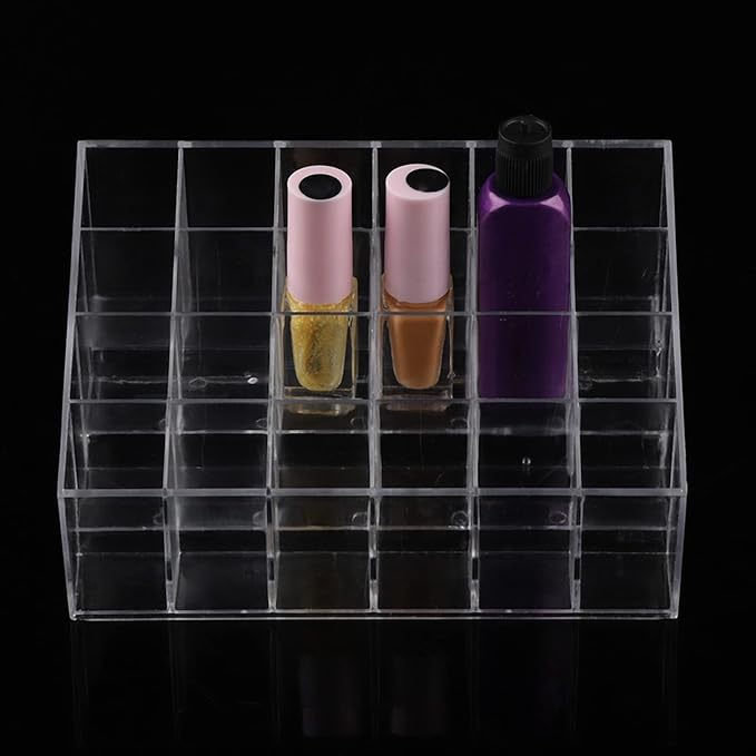 Greensen 24 Grids Lipstick Holder Clear Acrylic Organizer Makeup Storage Trapezoid Transparent Stand for Home Commercial Use