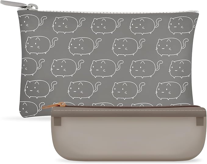 Manmihealth Cute Cat Silicone Makeup Bag, Cosmetic Bags for Women, Makeup Brushes Holder Travel, Portable Purse Pouch for Travel Essentials, Zipper Storage Organizer Bag