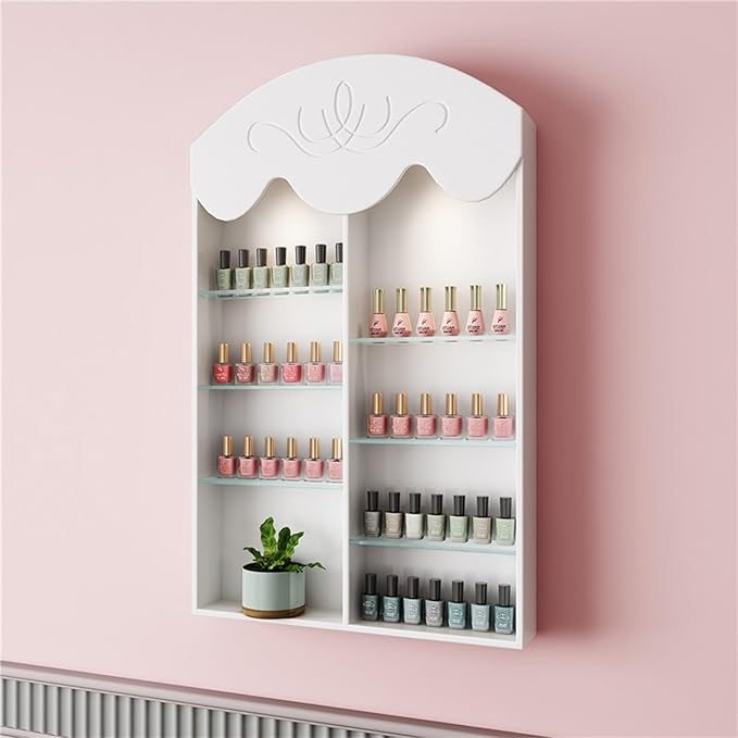 Hanging Wall Nail Polish Organizer, Floating Shelves for Salon Beauty and Manicure Shop, Wooden Nail Polish Display Rack Perfume Rack, White,D
