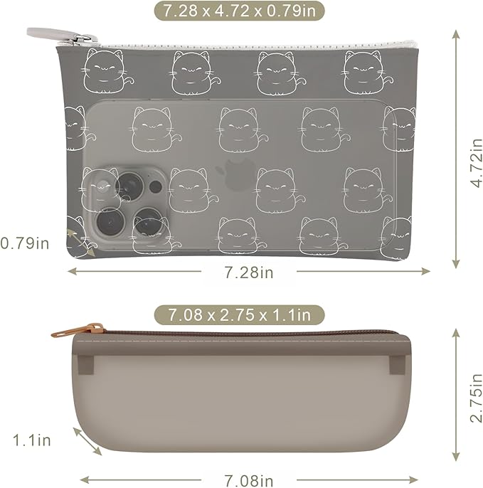Manmihealth Cute Cat Silicone Makeup Bag, Cosmetic Bags for Women, Makeup Brushes Holder Travel, Portable Purse Pouch for Travel Essentials, Zipper Storage Organizer Bag