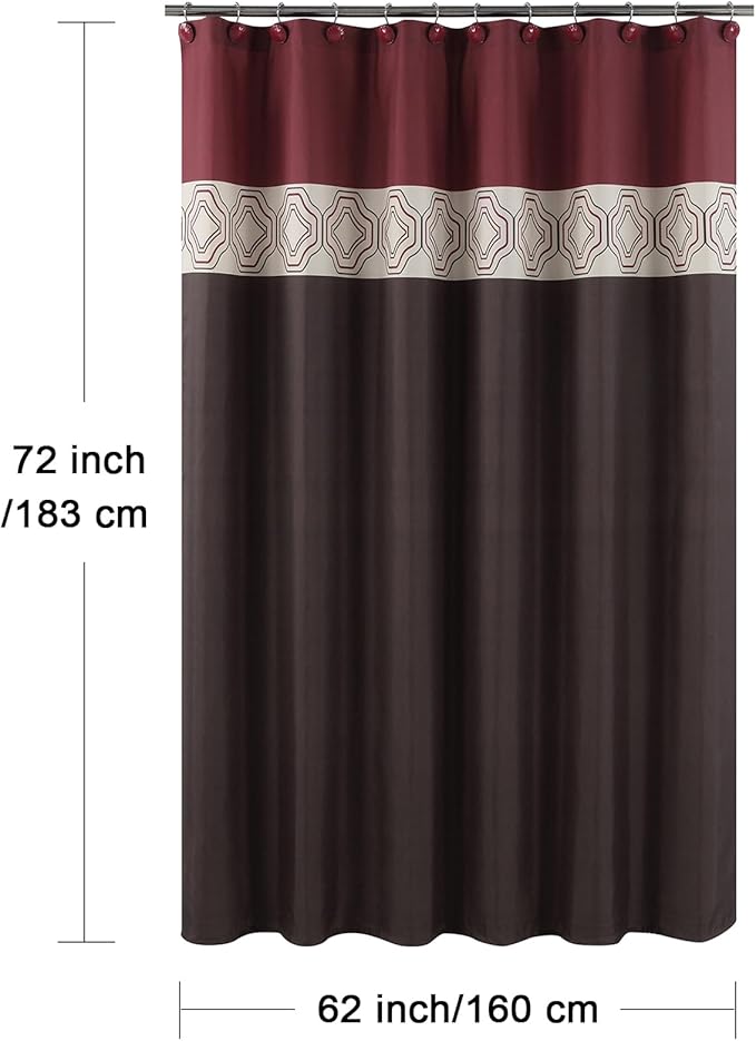 Fabric Shower Curtain, Brown and Burgundy Color Block Cloth Shower Curtains for Bathroom, Waterproof Bathroom Curtains, 62" W x 72" H