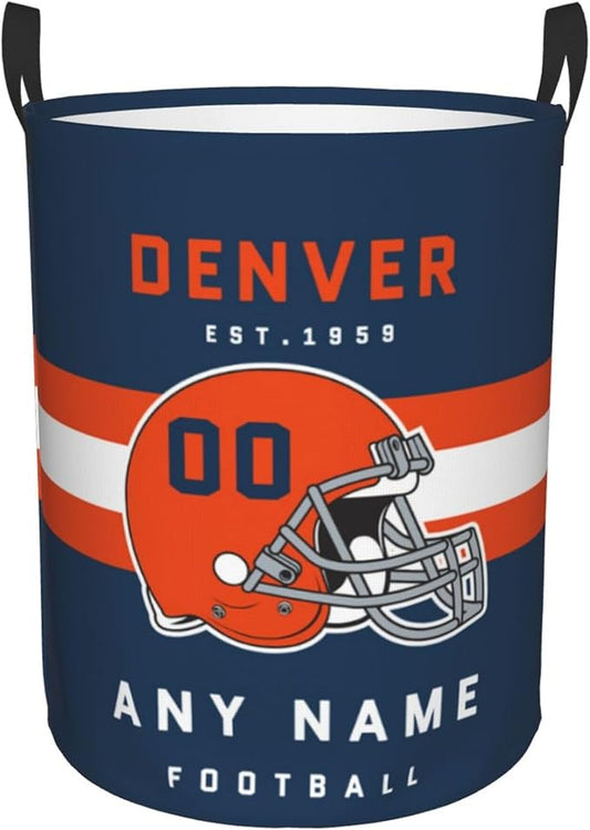 Custom Denver Laundry Hamper - Personalized Football Style Laundry Basket - Customized Name and Number - Dirty Clothes Hamper Waterproof Large Capacity Hamper for Bedroom Bathroom Living Room
