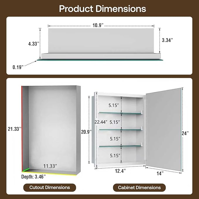 HOUSE REFLECTION Bathroom Medicine Cabinet Mirror – Frameless Beveled Mirror Door, Wall Mounted Bathroom Mirror Cabinet, Recessed or Surface Mount, (12" x 21" Cabinet, 14" x 24" Mirror Door)