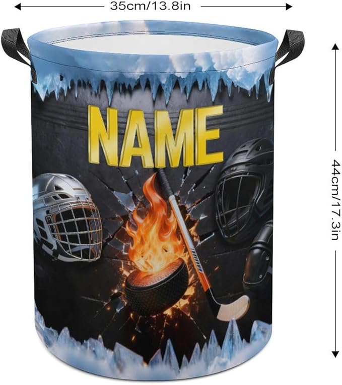Personalized Ice Hockey Laundry Hamper Custom Name Funny Dirty Clothes Laundry Basket Portable Storage Basket For Home Bathroom Family Hockey Lovers Xmas Birthday (style 21)