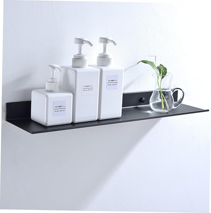 Holibanna Black Floating Bathroom Shelf Wall Mount Storage Rack Space-Saving Rustproof Aluminum Organizer for Cosmetics Perfume and Accessories Easy to Install