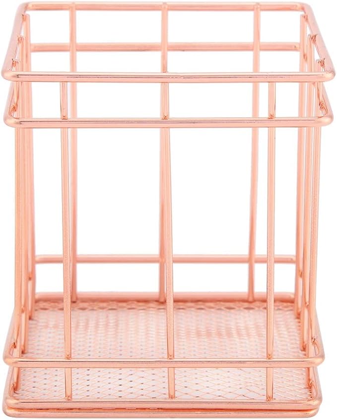 Fdit Makeup Storage Basket Organizer Rose Gold Iron Cosmetic Storage Holder Desktop Decor Household Woman Girl Lady(B)