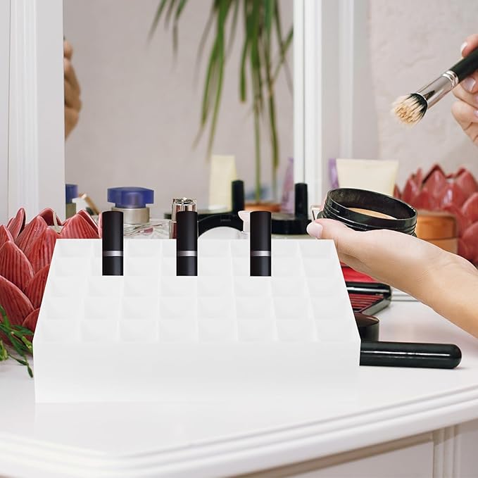 Ipetboom 40 Grids Lipsticks Holder: Plastic Clear Gloss Lip Holder Makeup Case Desktop Stand Makeup Brush Holder - Beauty Organizer Lip Tint Makeup Storage Case Cosmetic Lipstick, White