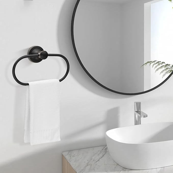 Bronze Bathroom Hand Towel Holder, ORB Towel Ring Holder, Wall Mounted Oval Towel Rack Hanger Home Half Round Bathroom Hardware Accessory Modern