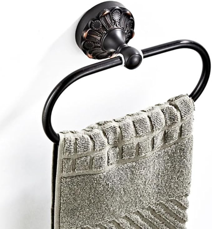 Antique Oval Towel Ring Holder Brass Material Towel Ring for Towel Storage Wall Mounted Towel Hanger Rack for Bathroom Toilet (Black)