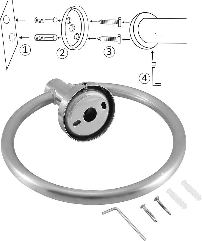 Towel Ring, Bathroom Hardware Accessories, Wall-Mounted Towel Ring, Simple Round Stainless Steel Towel Rack, for Bathroom and Kitchen (Brushed Nickel 2Pack)
