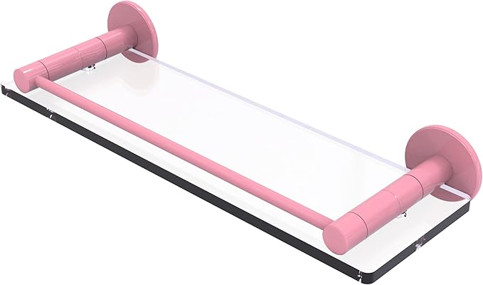 Allied Brass FR-1/16G-PNK Fresno Collection 16 Inch Glass Shelf with Vanity Rail, Pink