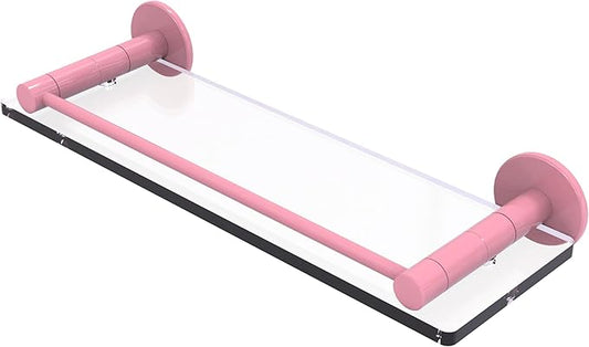 Allied Brass FR-1/16G-PNK Fresno Collection 16 Inch Glass Shelf with Vanity Rail, Pink