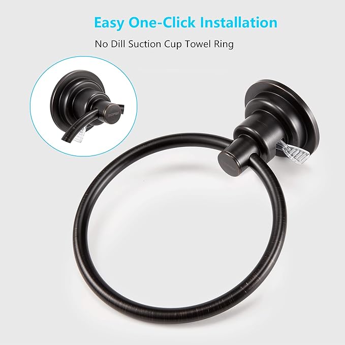 ORB No Dill Towel Ring, BOPai Vacuum Suction Cup Shower Washcloth Hand Towel Round Holder Bathroom