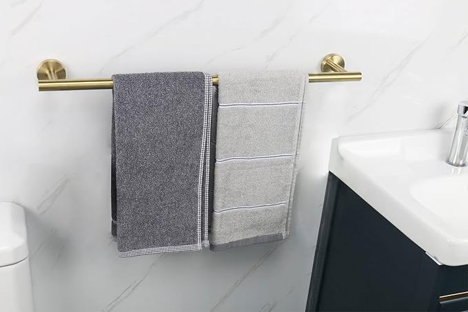 TocTen Bath Towel Bar - Thicken SUS304 Stainless Steel Bathroom Towel Holder, Towel Rod for Bathroom Heavy Duty Wall Mounted Towel Rack Hanger (24IN, Gold)