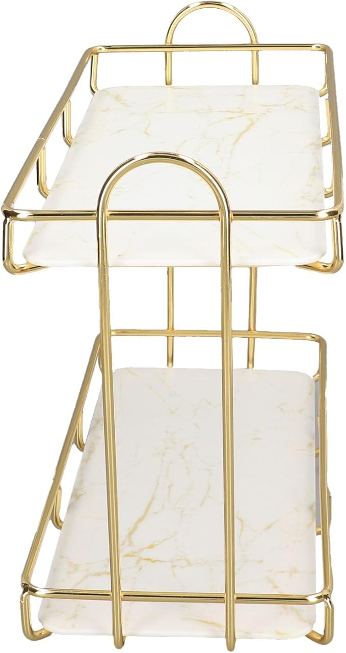 Bathroom Shelf 2 Tier Standing Storage Rack Cosmetic Holder Gold (s)