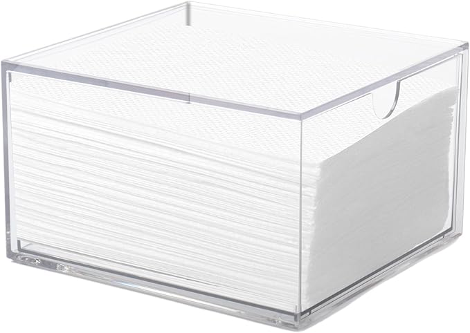 Klmnop Disposable Face Towel Holder, Clear Storage Box with Drawer for Face XL Towels, Stackable Face Towel Box for Bathroom and Vanity(Clear)