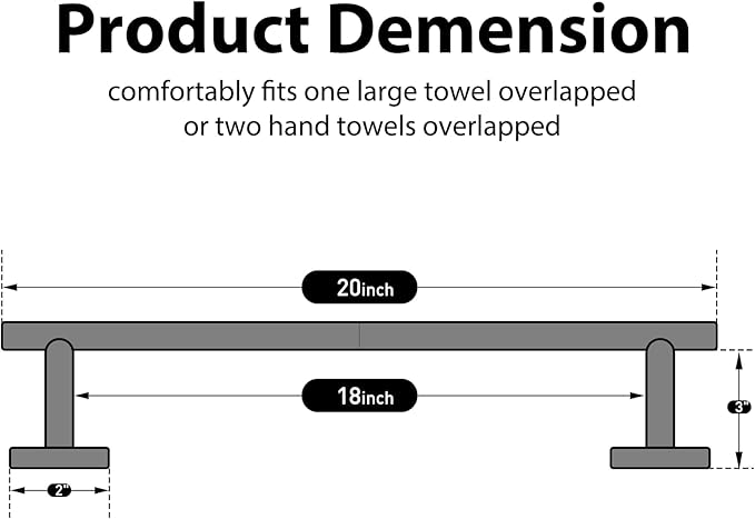 18 Inch Modern Towel Racks for Small Bathroom, Heavy Duty SUS304 Wall Mounted Towel Bar, Brushed Nickel