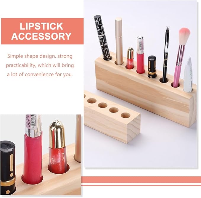 Healeved 2PCS Lipstick Organizer Wood Lipstick Holder Makeup Brush Holder Makeup Brush Display Rack Essential Oil Rack Stand Retail Lip Gloss Holder Cosmetics Storage Container for Vanity
