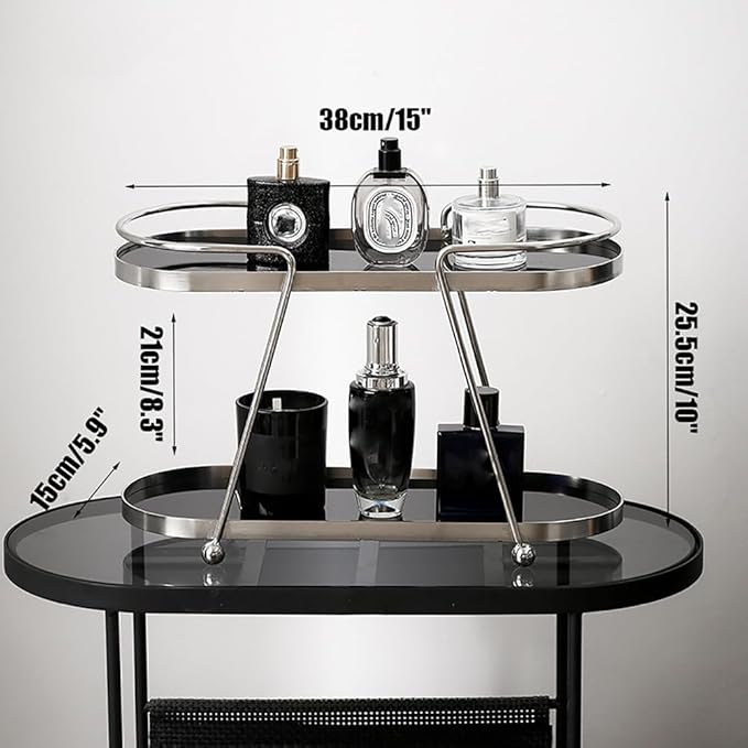 2-Tier Bathroom Organizer Countertop,Spice Rack Organizer,Cosmetics Storage Shelf, Acrylic Standing Holder,Silver