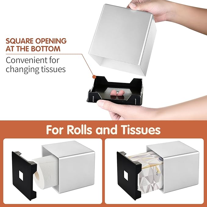 Y-in Hand Tissue Box Cover, Decorative Square Facial Storage Tissue Box Holder, Home Accessories for Bathroom Vanity Countertops, Dressers, Night Stand, Parlors and Office - Silver