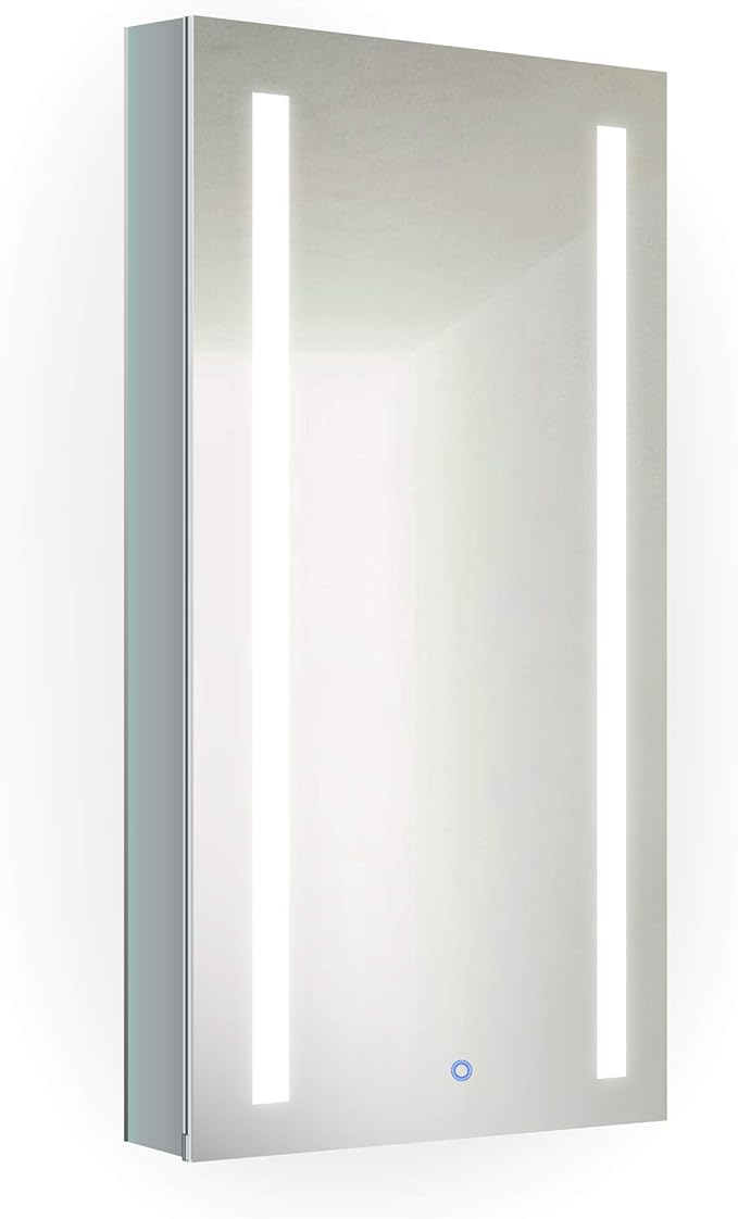Krugg Kinetic LED Medicine Cabinet| Recessed or Surface Mount Mirror Cabinet w/Dimmer & Defogger (15"x30" Right Hinge)