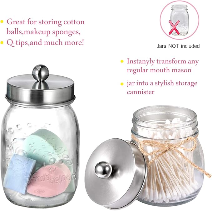 Mason Jar Bathroom Accessories Set(4pcs)- Jars Not Included - Foaming Soap Dispenser,Toothbrush Holder, and Apothecary Storage Jars Lids -Rustic Farmhouse Decor,Brushed Nickel