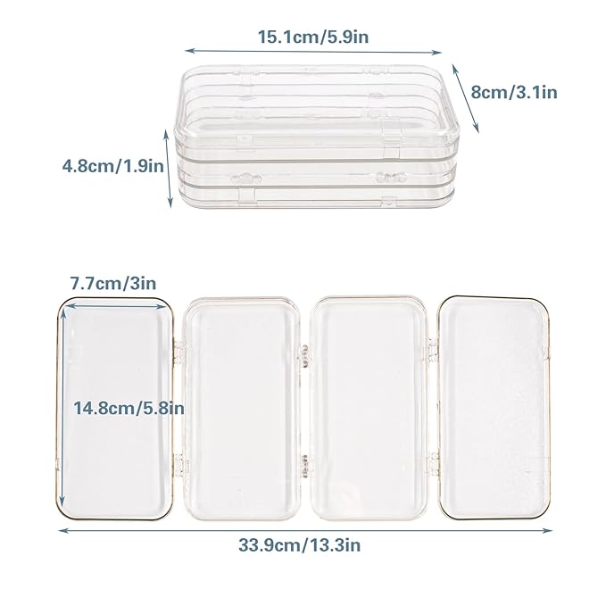 2 Set Tri-Fold Press On Nail Organizer with 60 Strips Double Sided Tape, Portable Clear Plastic 4 Page Fake Nails Packaging Case for Travel, Nall Display, Salon Supplies (5.9 x 3.2 x 1.8 Inch)