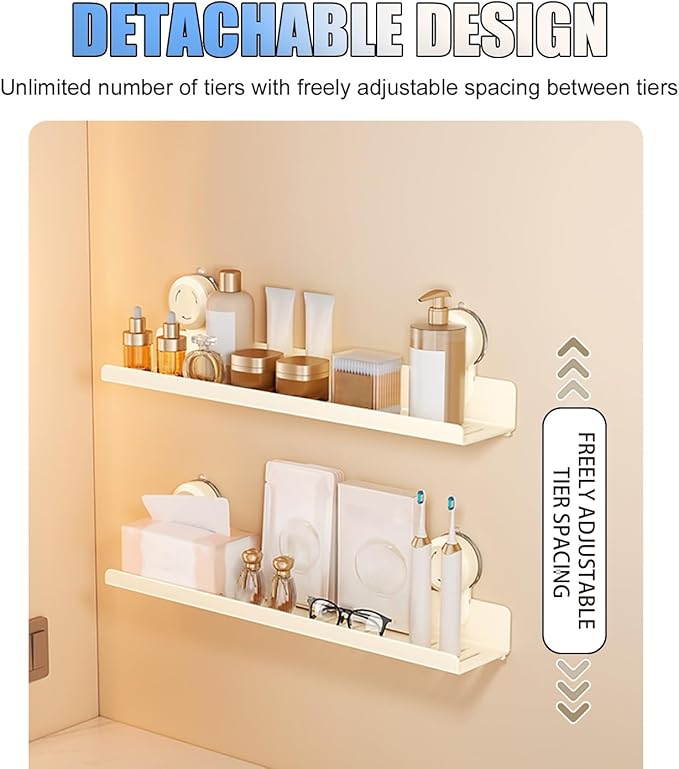 Minimalist Style Bathroom Shelves, Suction Cup Storage Rack with Drainage Design, High Load Capacity(40cm/15.7in)