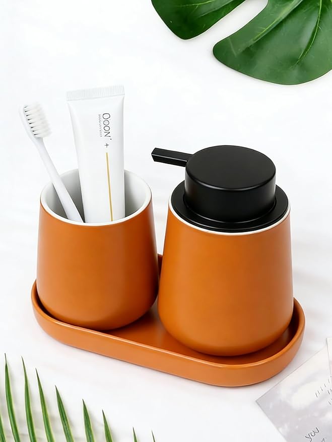 BosilunLife Bathroom Accessories Set 3 pcs (Orange-Foam)