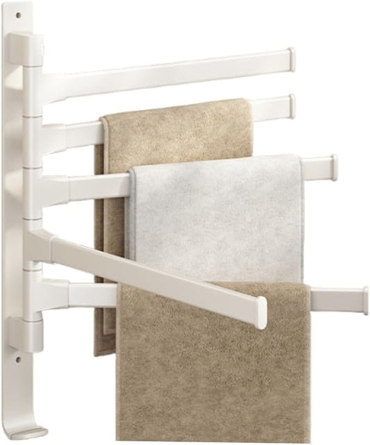 2-5 Arms Swivel Towel Rack Bath Towel Holder with Hook Swing Arm Towel Rack Wall Mount for Bathroom Kitchen (Beige, 5-arm)