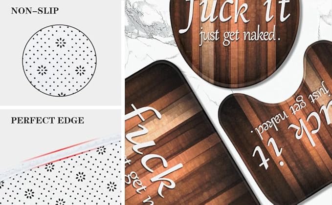 ArtSocket 4PC Funny Get Naked Vintage Abstract Orange Brown Striped Background Shower Curtain Sets Bathroom Decor with Rugs, Non-Slip Rug,Toilet Lid Cover, Bath Mat and 12 Hooks 72x72 inches