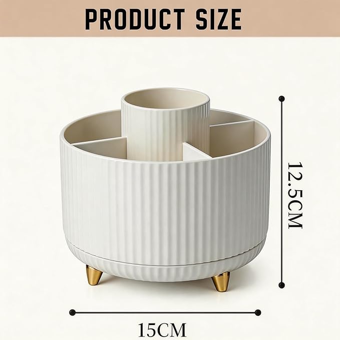 360° Rotating Makeup Brush Holder Organizer, White 5-Slot Spinning makeup organizer Cup for Women, Vanity Desk & Bathroom Storage for Cosmetics, Nail Polish and Beauty Tools
