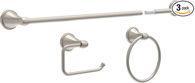 Delta Faucet Becker 3-Piece Bathroom Set, SpotShield Brushed Nickel, 18"/24" Towel Rack, Toilet Paper Holder, Ring BCK63-DN