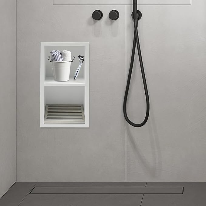 Hollow Furnishings, Stainless Steel Recessed Storage Cabinet for Bathroom - Space-Saving Wall-Mounted Design, Rust-Resistant, Easy Install (White, 34x18x10cm)