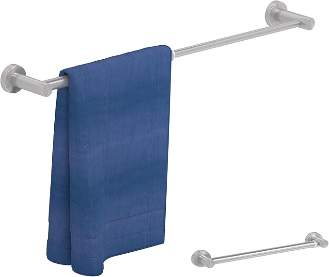 2 Pack Adjustable Towel Bar, HOMOTEK Economic Bathroom Towel Holder Rod from 12 Inch to 22 Inch Single Towel Racks, Wall Mount Towel Rail, Towel Hanger Hook for Kitchen(Brushed Stainless Steel)
