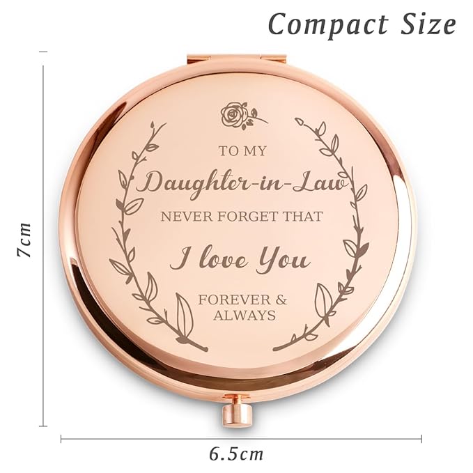 Personalized Gifts for Daughter in Law, Custom Daughter in Law Gifts for Birthday, Engraved Compact Mirror, Mothers Day Basket Stuffers