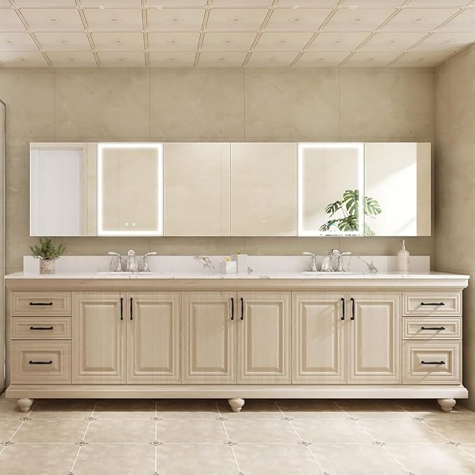 Spliceable Modular Bathroom Medicine Cabinet with Soft Close Doors with Glass on Both Sides, Reversible Wall Mounted Mirror (28" L x 10" W)
