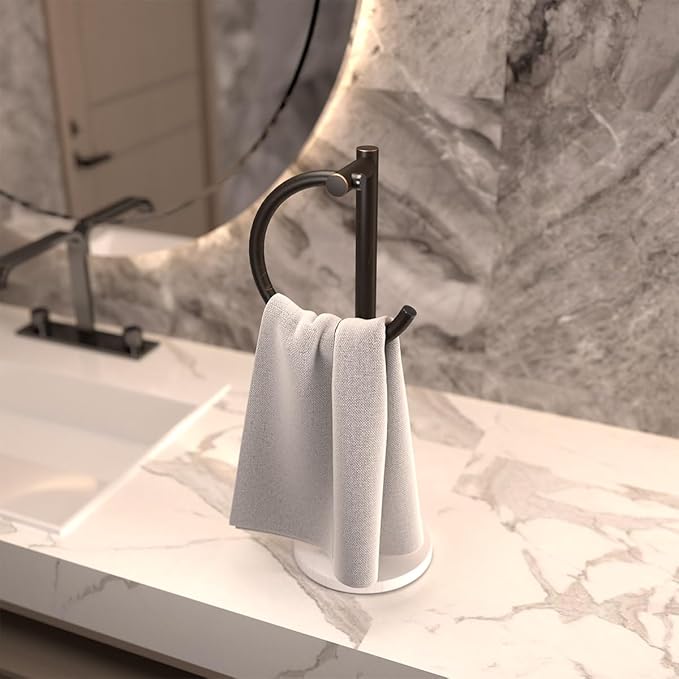 Stand Countertop Hand Towel Holder, Towel Rack Free Standing, Towel Bar Hanger for Bathroom Kitchen (Black)