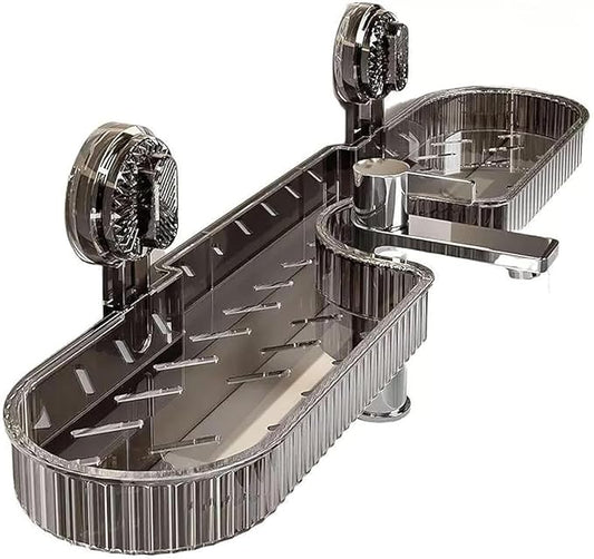 Suction Organizer Rack Above Sink, Suctions Organizer Rack Bathroom Sink, No Drill Kitchen Wall Mounted Shelf for Dishcloth, Soap Storage with Drainage (Gray)