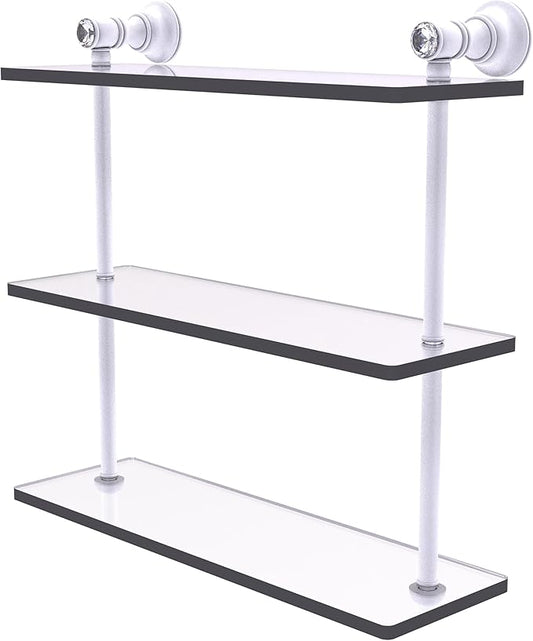 Allied Brass CC-5-16-WHM Carolina Crystal Collection 16 Inch Triple Glass Shelf, Matte White