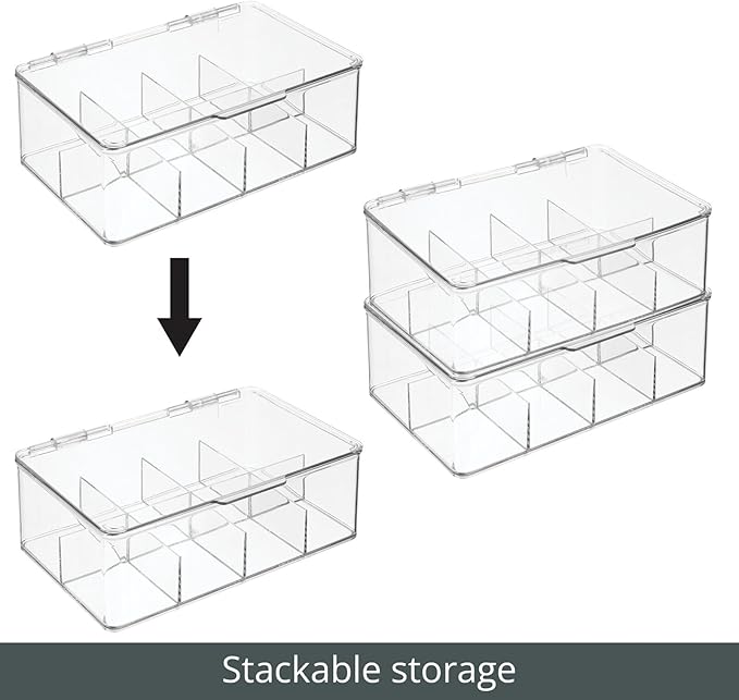 mDesign Plastic First Aid Kit Storage Box with Clear Top Lid for Bathroom, Kitchen, Cabinet, Closet, Drawer - Organizes Medicine, Ointments, Adhesive Bandages, Dental, 8 Divided Sections - Clear