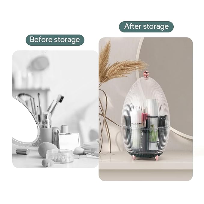 Makeup Brush Holder with Lid Dustproof & Waterproof 360 Rotating Cosmetics Makeup Brush Organizer Storage with Transparent Lid for Vanity Bathroom Green