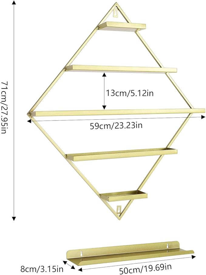 Wall-Mounted Nail Polish Rack, Set of 4 Rhombus Gold Nail Polish Shelf Lipstick Perfume Cosmetic Display Shelf for Home Spa Nail Salon Shop