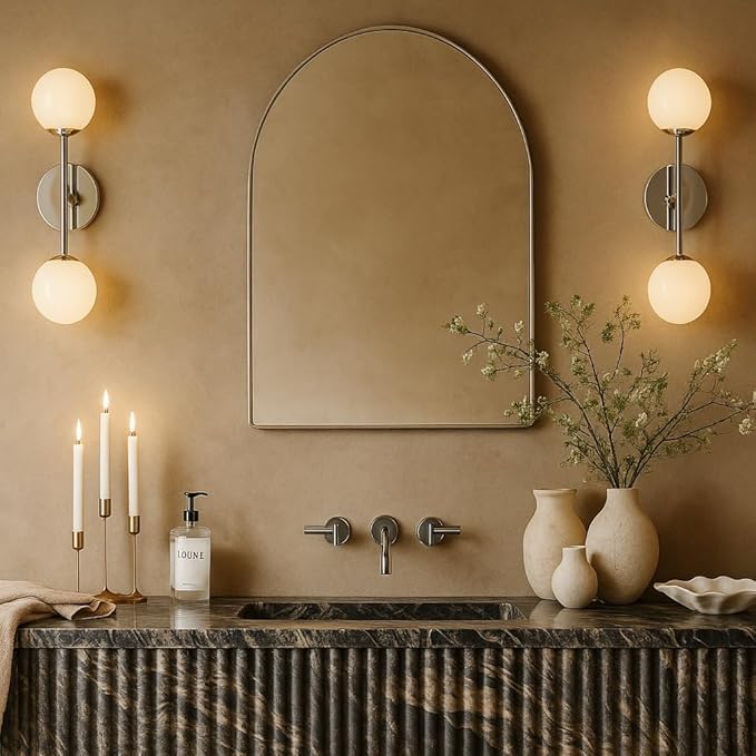 TEHOME 24 x 36'' Brushed Nickel Arch Bathroom Medicine Cabinet with Mirror Recessed and Surface Mounted Medicine Cabinet Mirror