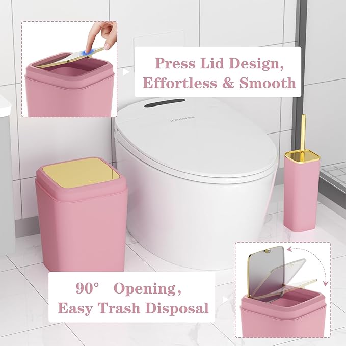 XLHOMO Bathroom Accessories Set - 25PC Bathroom Set with Shower Curtain and Rugs, Pink Bathroom Set, Bathroom Accessory Set with Press-on Lid Trash Can, Soap Dispenser and Qtip Holders