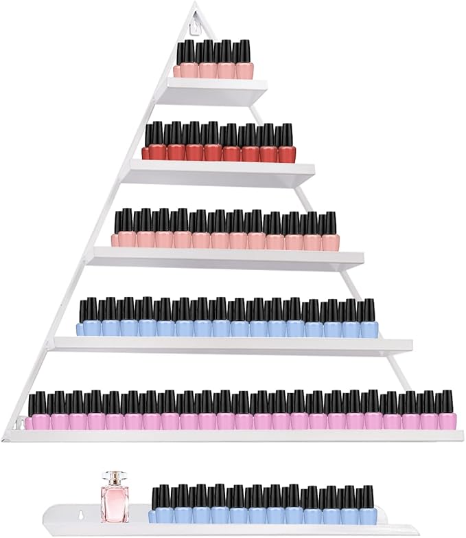 Metal Wall-Mounted Nail Polish Storage Racks, Nail Polish Storage Racks 6PCS Triangular Cosmetic Display Racks Metal Wall Mounted Nail Polish Rack for Spa Nail Salon Shop Home (White)