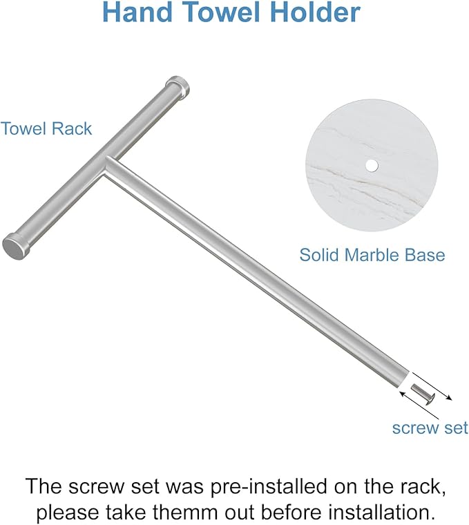 Hand Towel Holder, T-Shape Freestanding Towel Stand with Heavy Marble Base, Stainless Steel Hand Towel Rack for Bathroom Vanity, Kitchen Countertop, Brushed Nickel