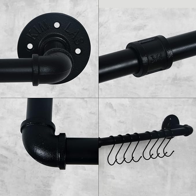 HouseAid 48 Inch Industrial Pipe Towel Bar, Farmhouse Iron Hand Towel Holder, Vintage Style Towel Rod for Bathroom, Wall Mounted, Matte Black (Hook Included)
